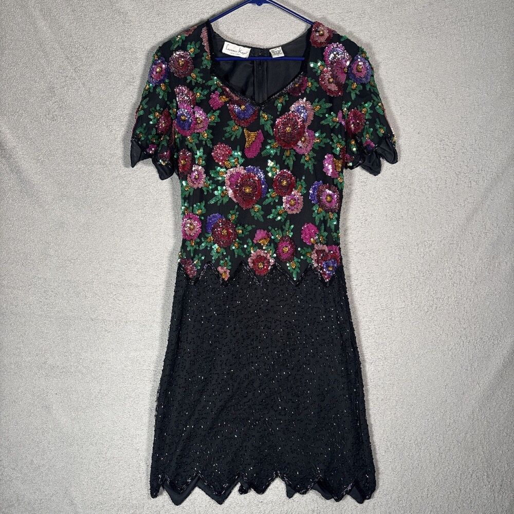 Laurence Kazar NY Size S Silk Dress Sequins Art Deco Glam Hollywood‎ Gatsby 20s